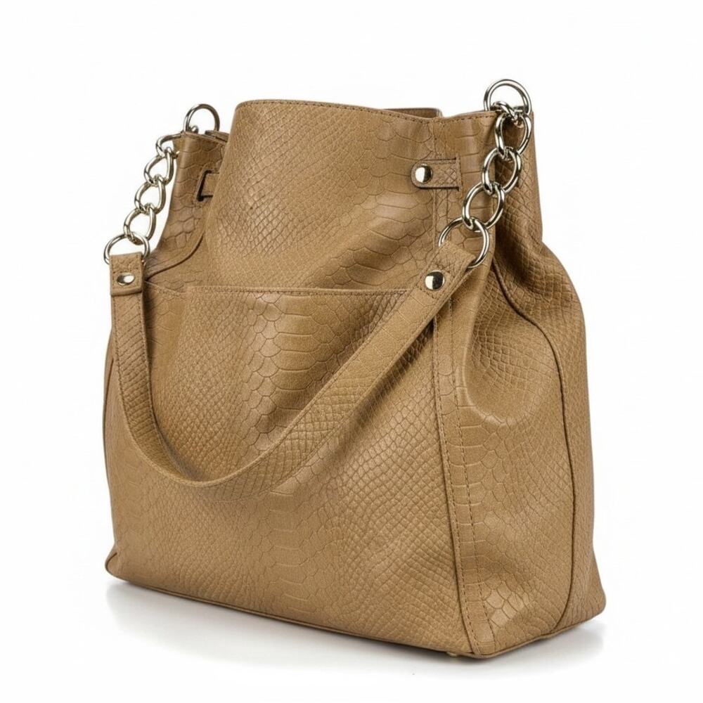 NWOT JESSICA SIMPSON BRANDY Snake Embossed FAUX LEATHER HOBO BAG Tan Size MEDIUM